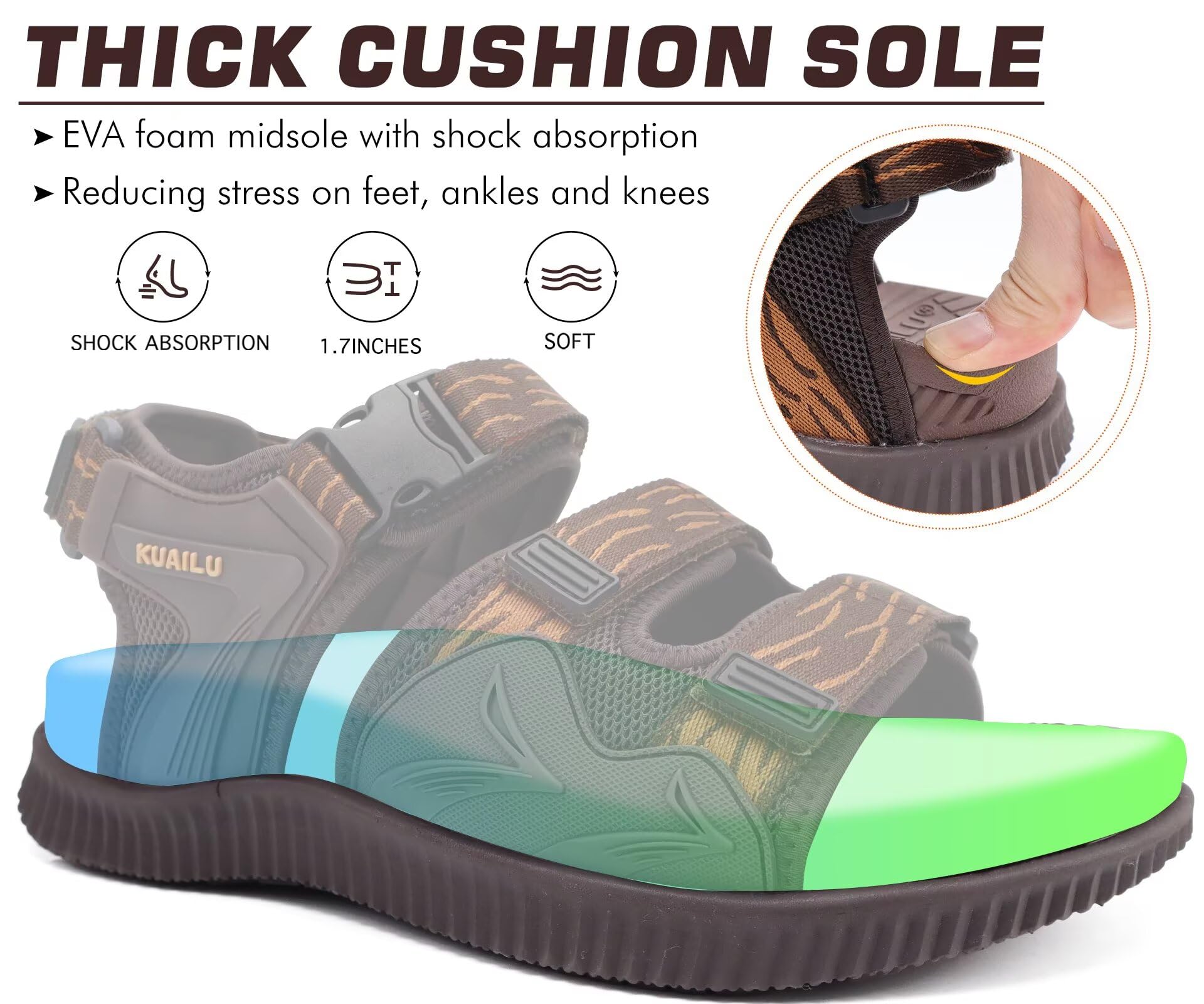 KuaiLu Sandalias Trekking Deportivas Hombre Comodas Ortopedicas Fascitis Plantar Exterior Caminar Sandalias Senderismo Ligera Ajustables Verano Antideslizantes Zapatos