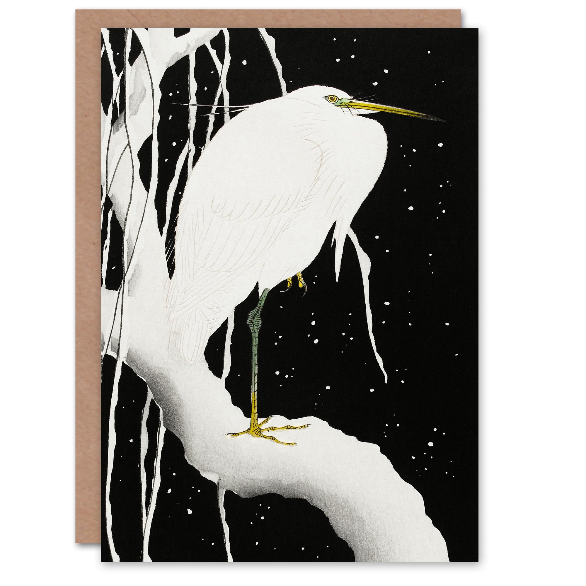 Artery8 Ohara Koson Japanese Art Card Heron In Snow Covered Tree Branch