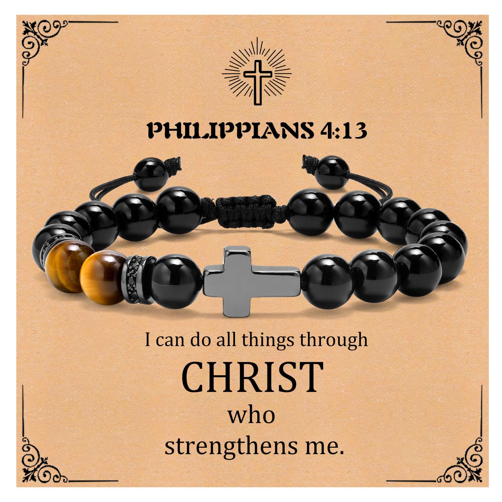 Cross Bracelet Gifts for Boys : Natural Gemstone Beaded Religious Men's Cross Bracelet for Boys Teenage Christian Gifts Confirmation Baptism to Son