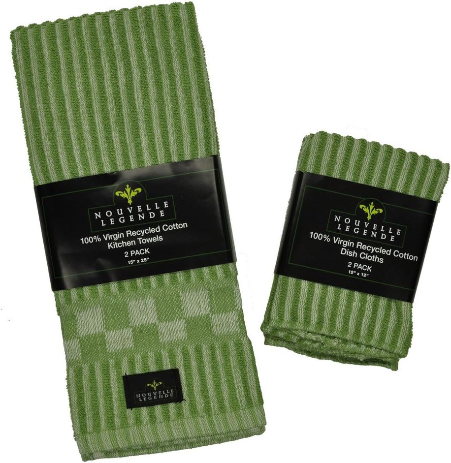 Virgin Recycled Cotton Linen Kitchen Set (Green, 4 Pieces)