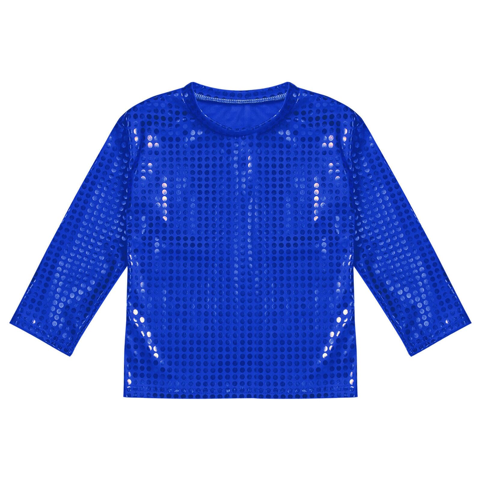 Deguisement Carnaval-Enfants Filles Garçon T-Shirt Danse Rue Hip-hop Paillette Brillante Tank Top Manches Courtes Hauts Danse Moderne Jazz Chemise Tops Casual Disco Clubwear 2-14 Ans