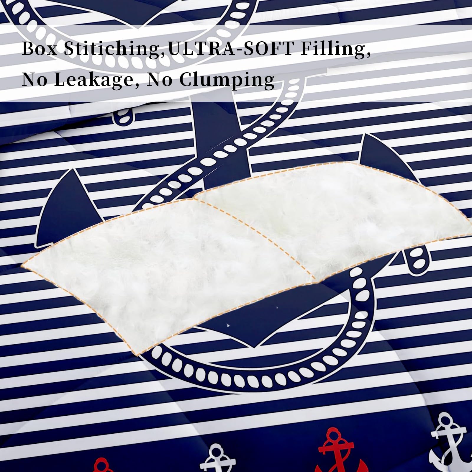 Nautischer Anker Bettdecke Ohne Bezug - Blau Weiß Streifen Bettdecke 220x240 mit 2 Kissenbezug 80x80 cm - Waschbare Bettdecken Weich für 4 Jahreszeiten Duvet mit Reißverschluss