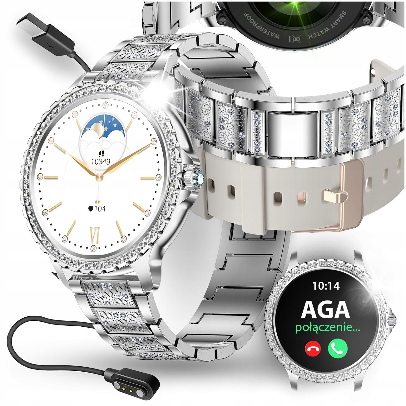 SMARTWATCH DAMSKI ZEGAREK CIŚNIENIOMIERZ PULS POLSKIE MENU POŁĄCZENIA TEL