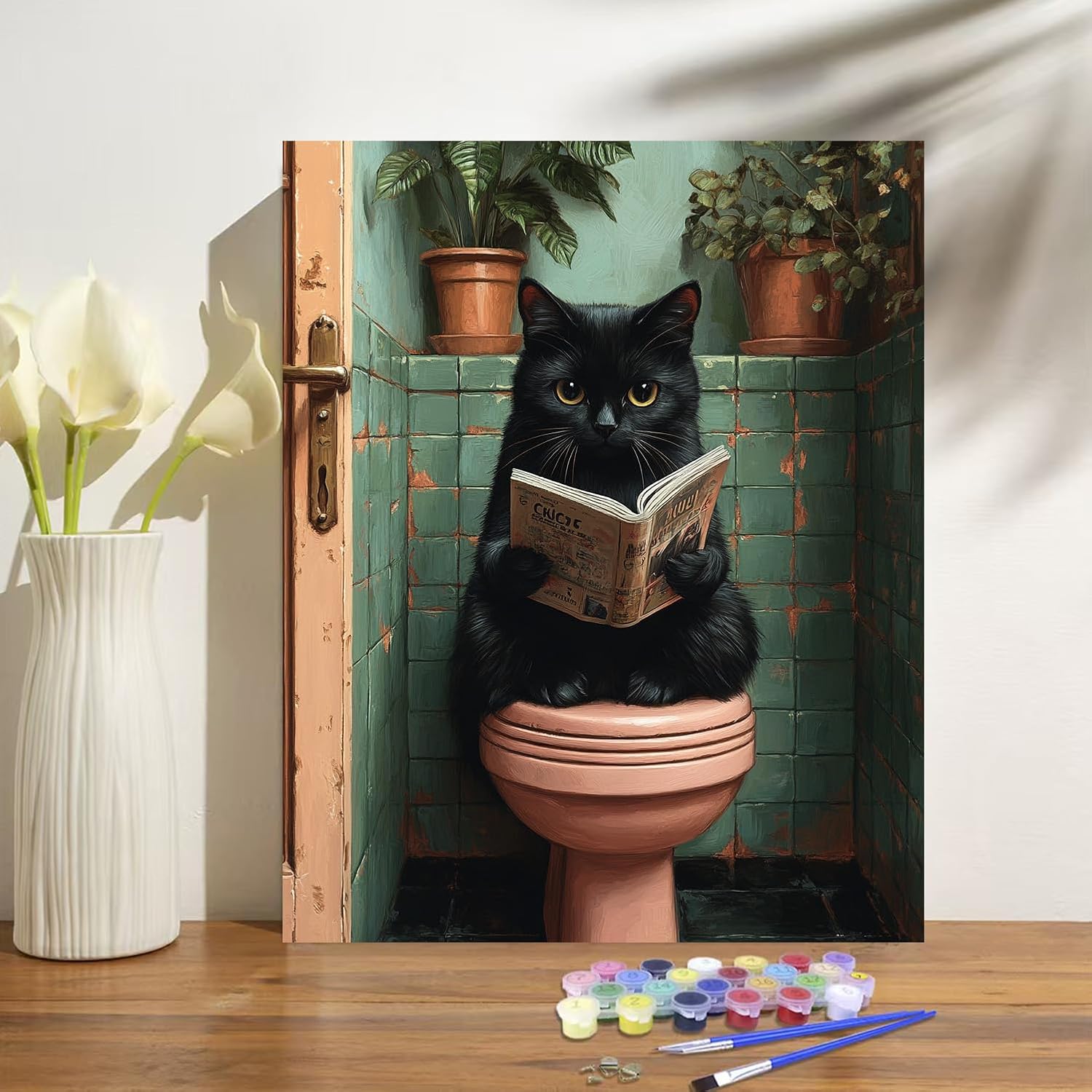 obterie Black Cat Paint by Numbers Kit for Adults Beginner Animals Oil Painting Kit Adult Paint by Number Kits on Canvas DIY Painting for Beginners Art by Numbers for Gifts Home Wall Decor 16x20 Inch YF031
