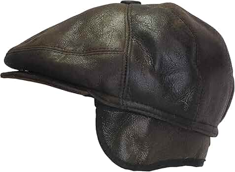 Cappello Biker Camionista Cappello Biker In Vera Pelle Di Pecora Shearling - Visiera, Stile Camionista, Nuovo Con Etichette Cappello Invernale Con Visiera Uomo - Foto 5