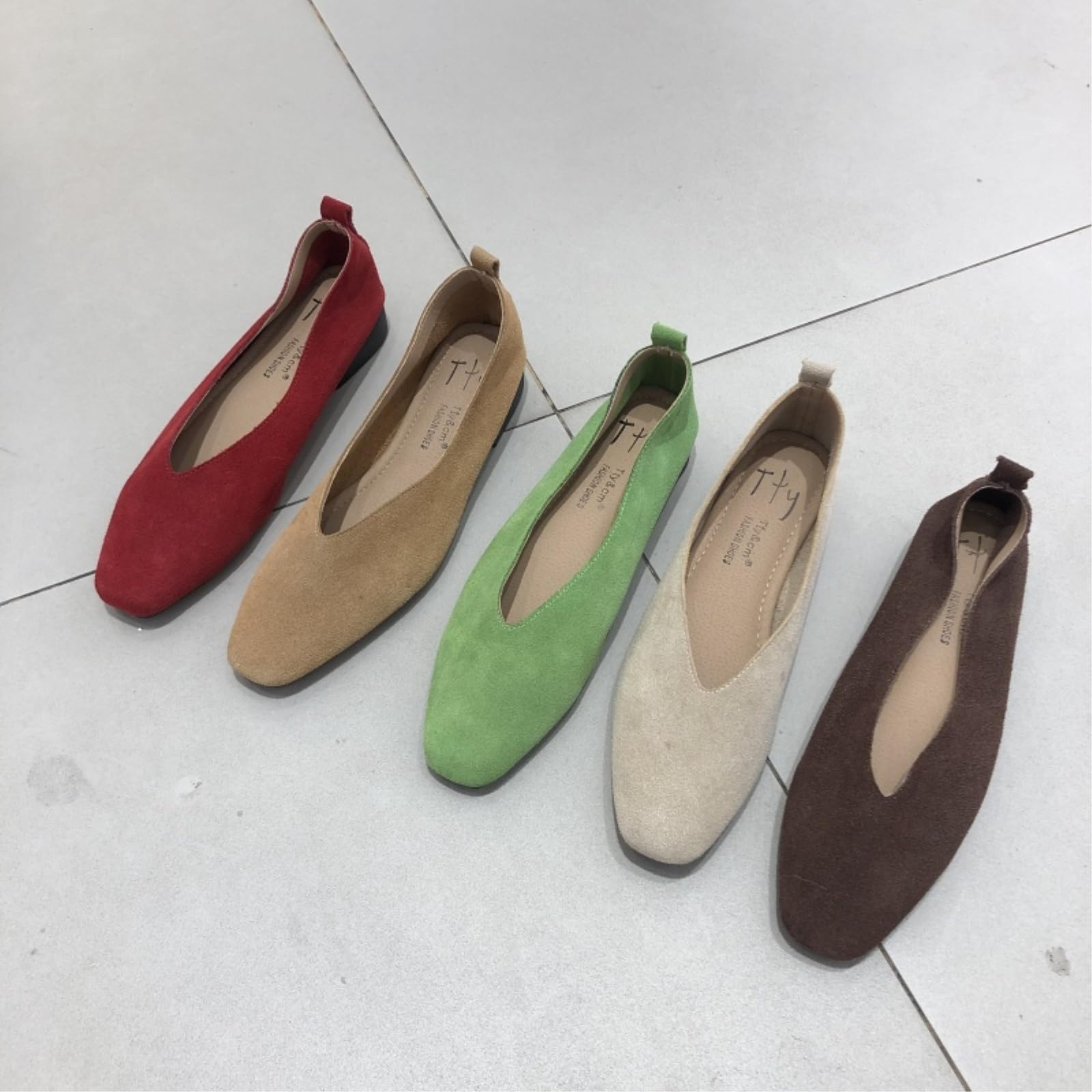 Japonki tańczyliśmy Kobieta Zamsz Kwadratowy Stopy Vintage Mieszkania, Miękkie Slip-On Plecaki, Wygodne Buty Do Sukni Baletowej Do Codziennego Biura-Yellow -42