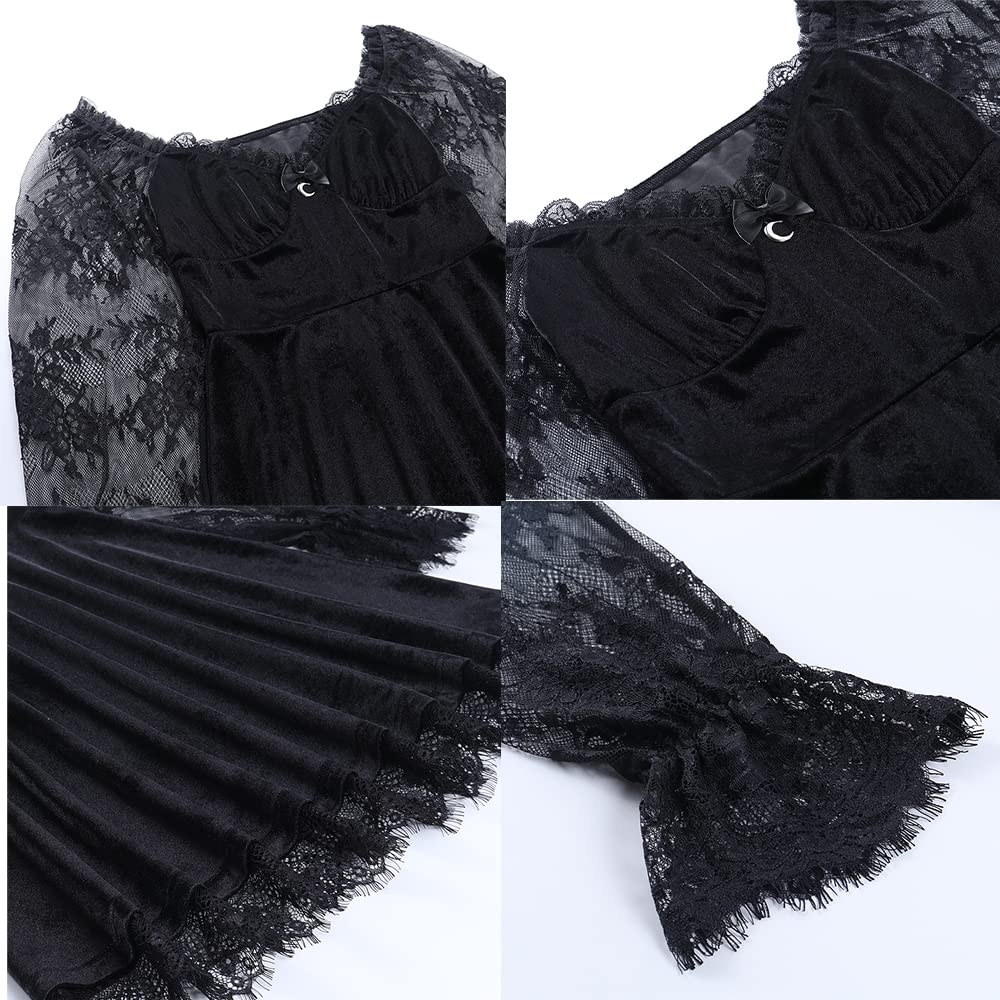 Mini Robe Gothique Noire pour Femme, Garniture en Dentelle, Taille Haute, Batterie Con, vêtements Harajuku Lolita, Vintage des années 90, Y2K