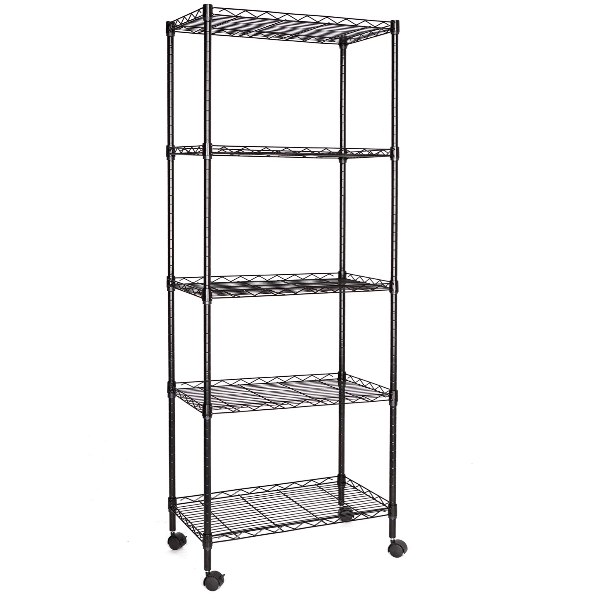 JS HANGER Wire Shelving Unit, 5Tier Heavy Duty Height Adjustable Rolling Metal Shelves for
