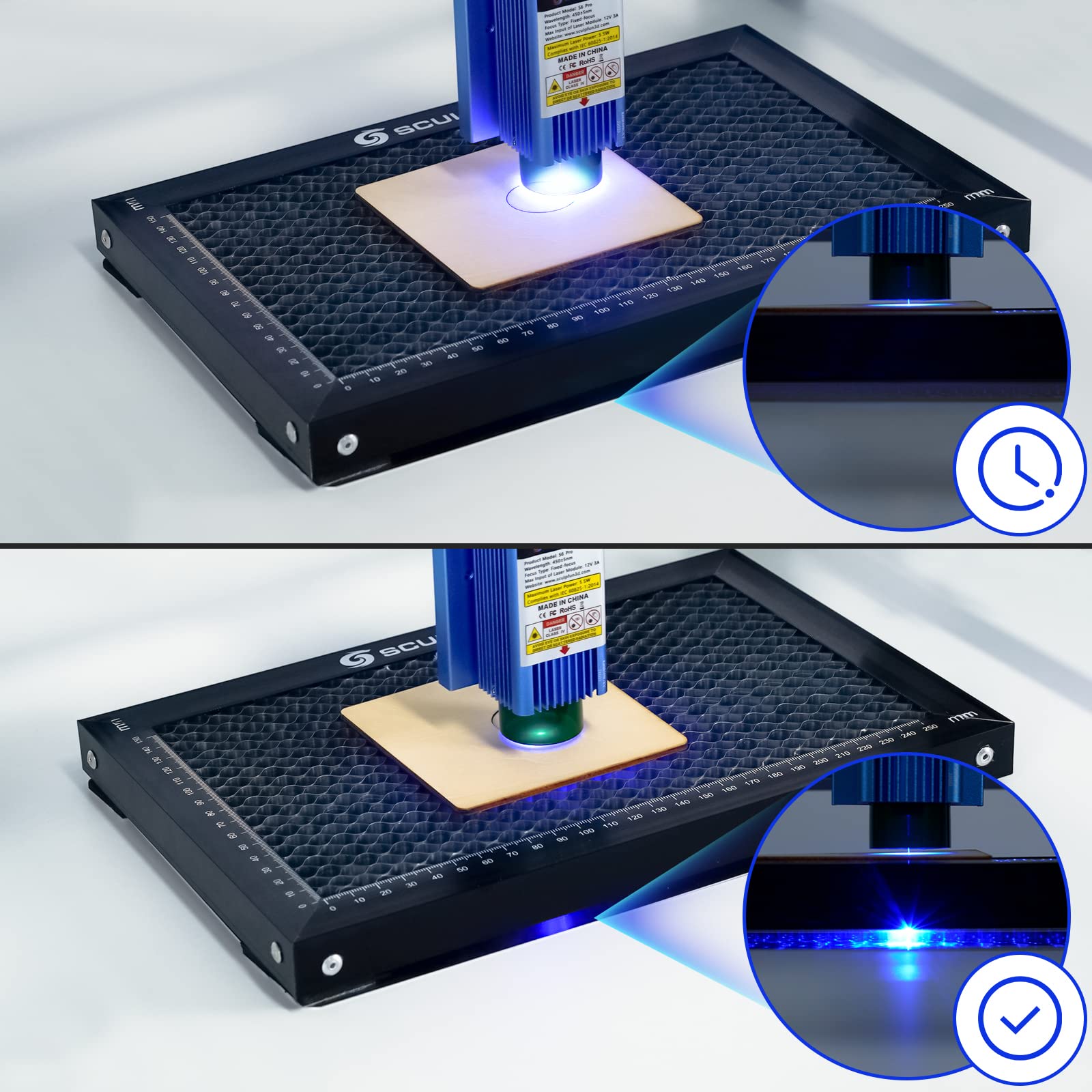 SCULPFUN Honeycomb Table de travail pour machine à graver laser - 400 x 400 x 22 mm - Avec plaque en aluminium - Compatible avec différentes machines à graver