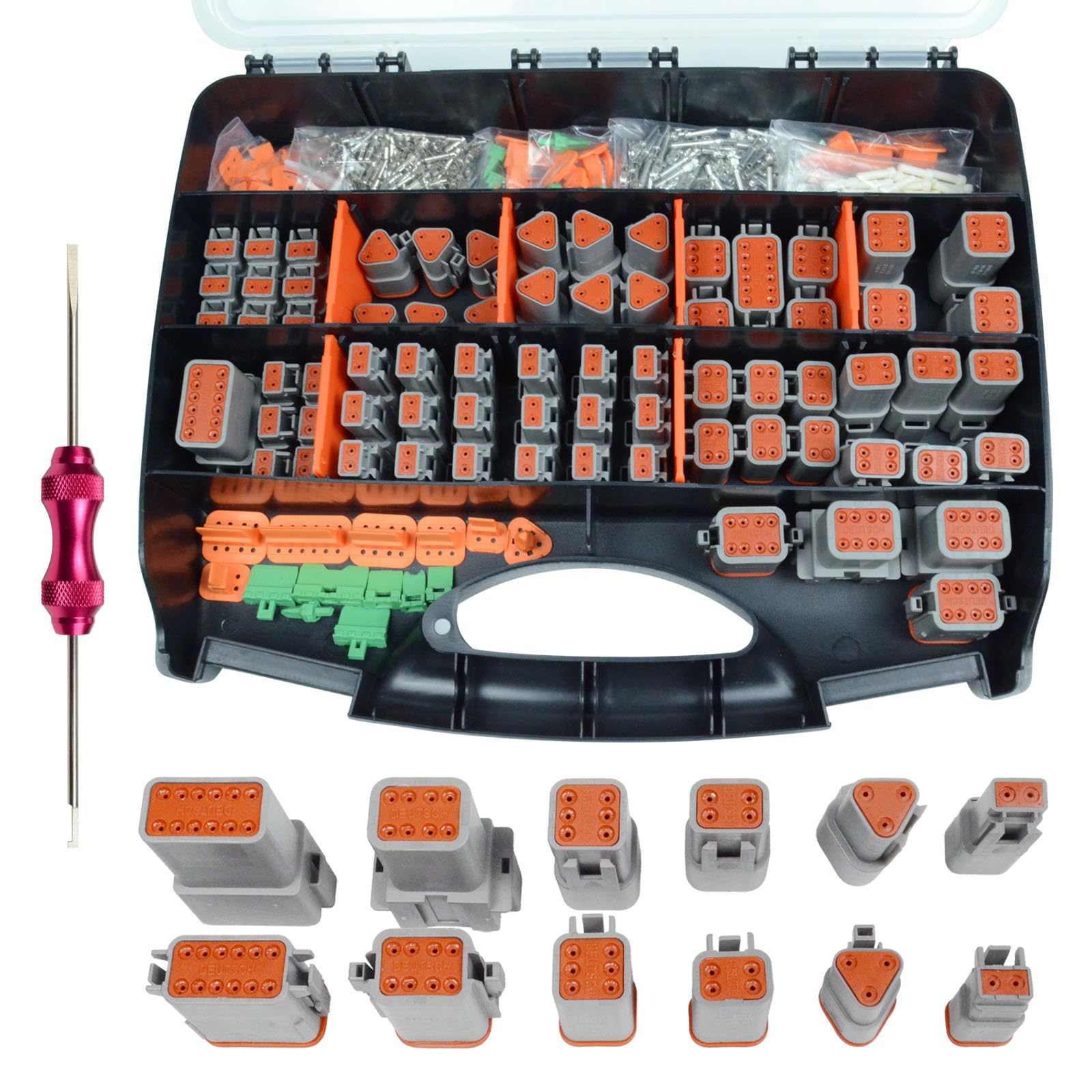 422 PCS Deutsch Connector Kit, 2 3 4 6 8 12 Pin Grey DT Connector with 16# Stamped Contacts, Deutsch pin Connector Removal Tool, Waterproof Automotive Electrical Connector