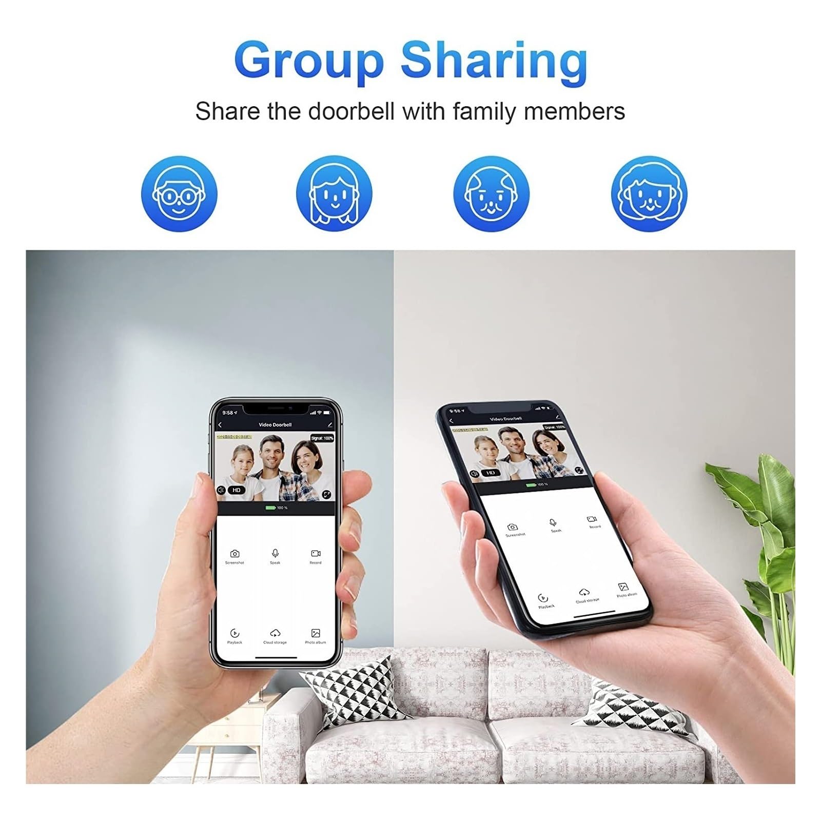Videocitofono Wireless 1080P, Campanello Intelligente WiFi, Sicurezza Domestica, Rilevamento Del Movimento, Visione Notturna, Citofono Audio Bidirezionale(Doorbell kit)