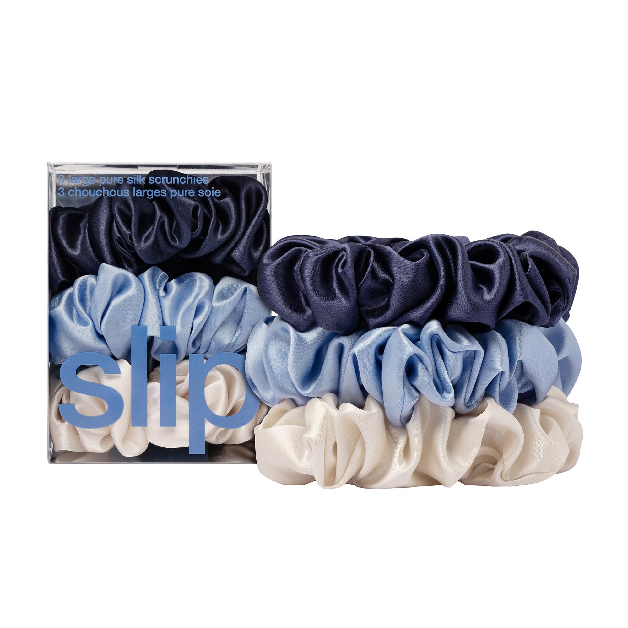slip Large Scrunchies: Elevate Your Hair Game with Anti-Crease, Anti-Breakage Design, Crafted from Slipsilk™, Skye: 3 Pure Silk Scrunchies in