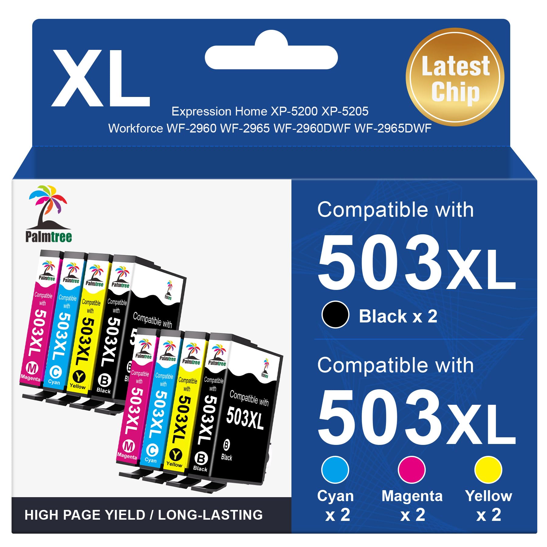 Palmtree Kompatibel mit 503xl Patronen 503 XL Kompatibel mit Epson XP-5200 Druckerpatronen und WF 2960 Patronen für Expression Home XP-5200 XP-5205 Workforce WF-2960DWF WF-2965 (8er-Pack)