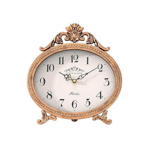 Abdurey Vintage Table Clock on Stand,Desk and Shelf Decorative Clock,French Rustic Style Mantel