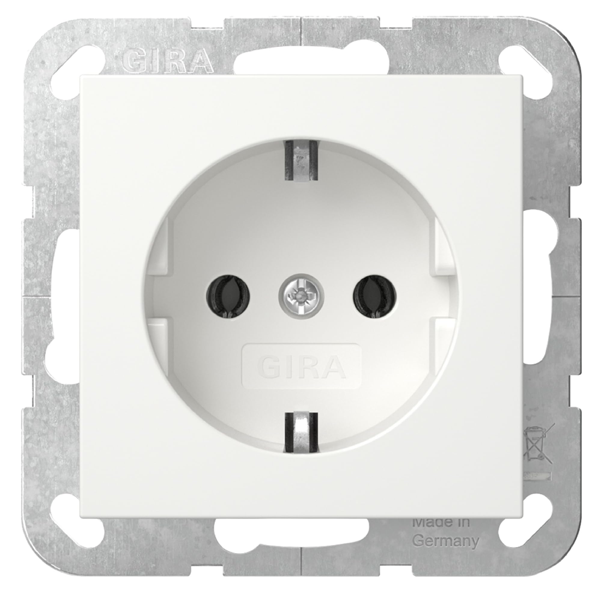 Gira Steckdose Standard 55 Reinweiß glänzend I Unterputz Schuko-Steckdose 418803 I bruchsicheres Thermoplast mit Sicherheitsmaßnahme I Einbautiefe 32 mm I Elektroinstallation I 16 A 250 V