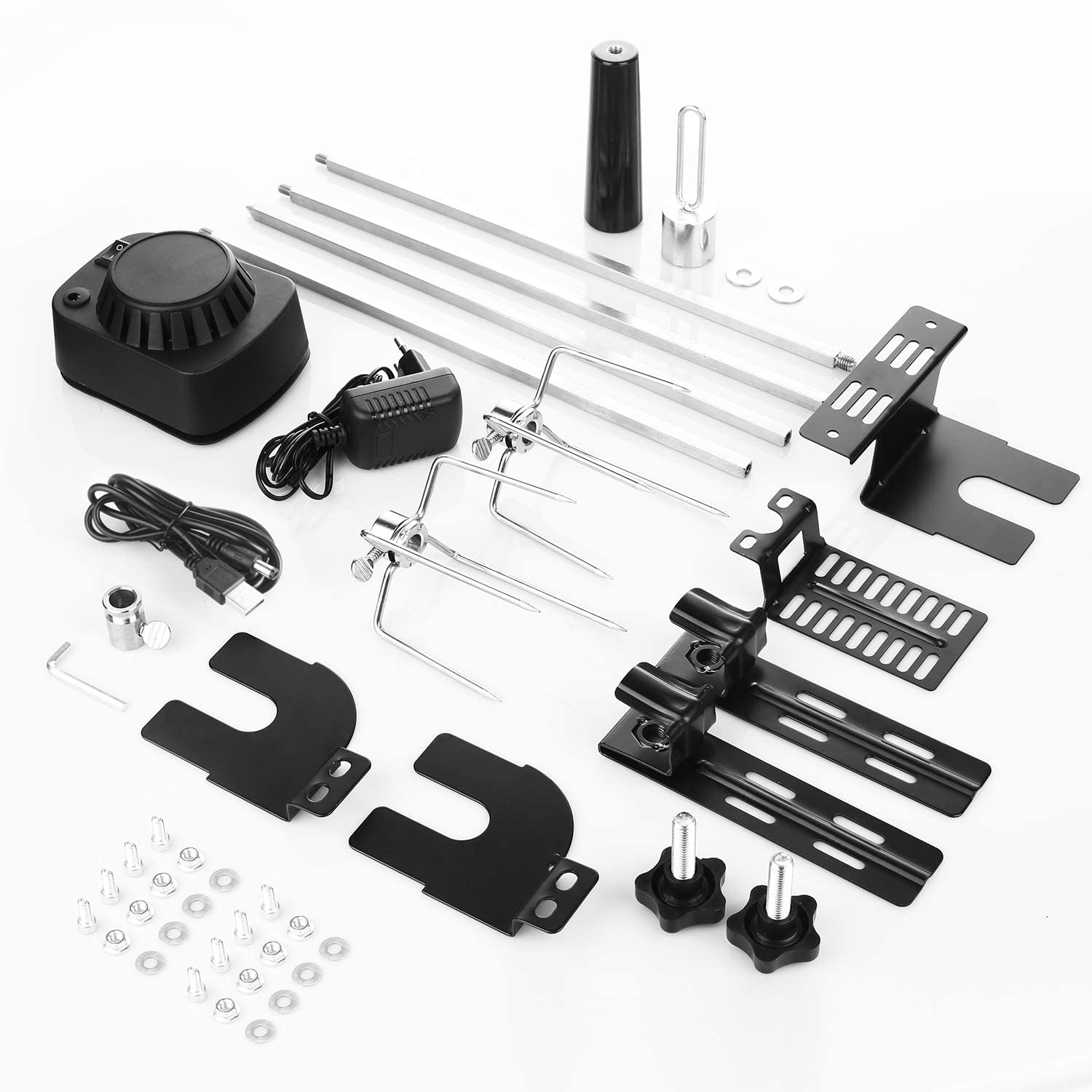 BBQ-Toro roestvrijstalen grillspies-set voor 57 cm kogelbarbecue | Rotisserie, draaispies voor houtskoolgrill | Draaispies met grillmotor | Rotisserie | elektrische universele grillspies