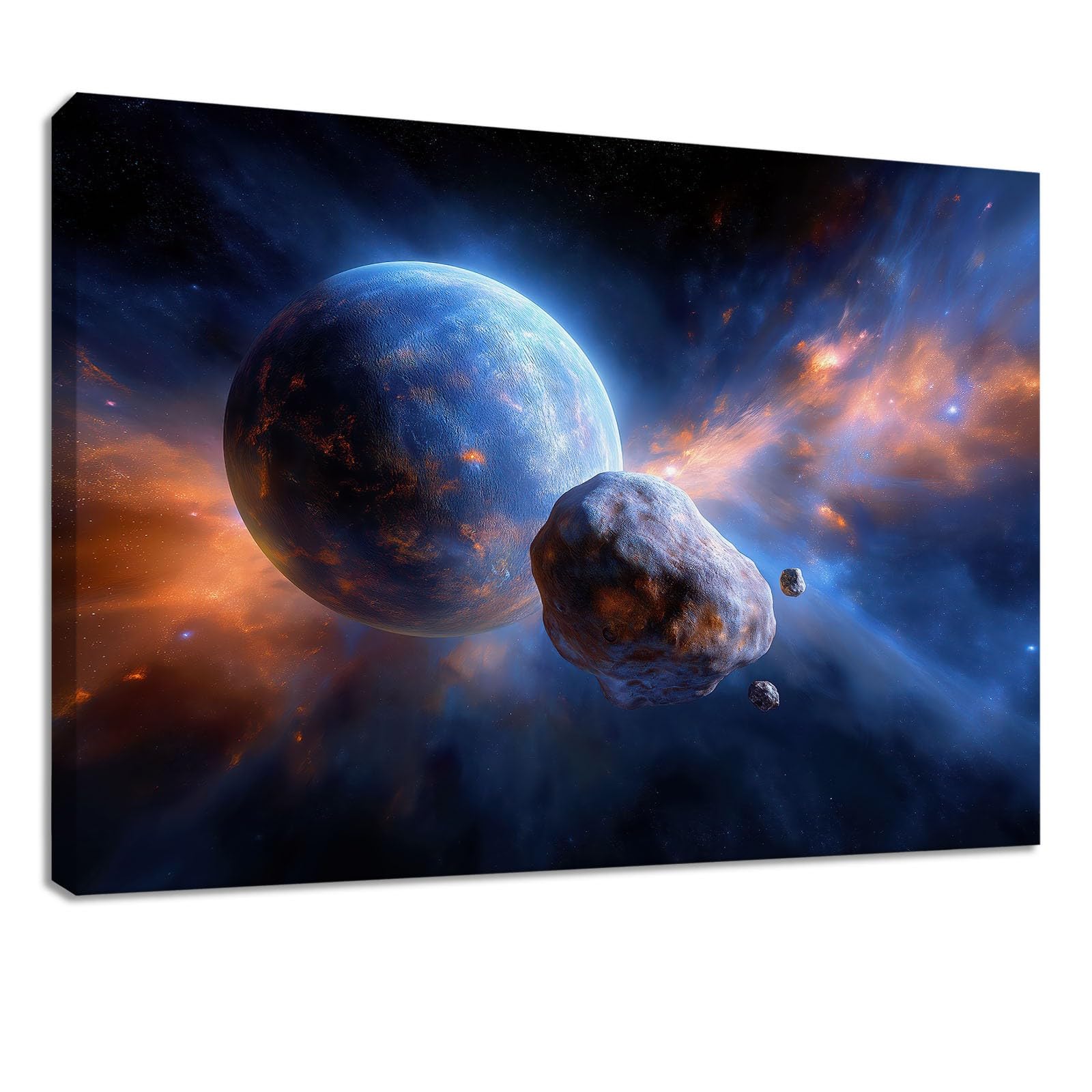 Obraz ścienny kosmos wszechświat obraz na płótnie - płótno ścienne 120 x 80 cm, druk na płótnie z gwiaździstym niebem, meteoryt, gwiezdna mgławica, oprawiona sztuka ścienna do salonu i sypialni