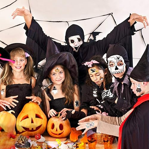 Miniatura 2 de Partywind 10 hojas de tatuajes temporales luminosos de Halloween para niños, decoraciones de Halloween brillantes para fiestas de cumpleaños,