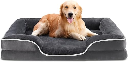 SMUG Cama ortopédica para perros, cama impermeable de espuma viscoelástica para mascotas con refuerzo, sofá de espuma para perros con funda de cama