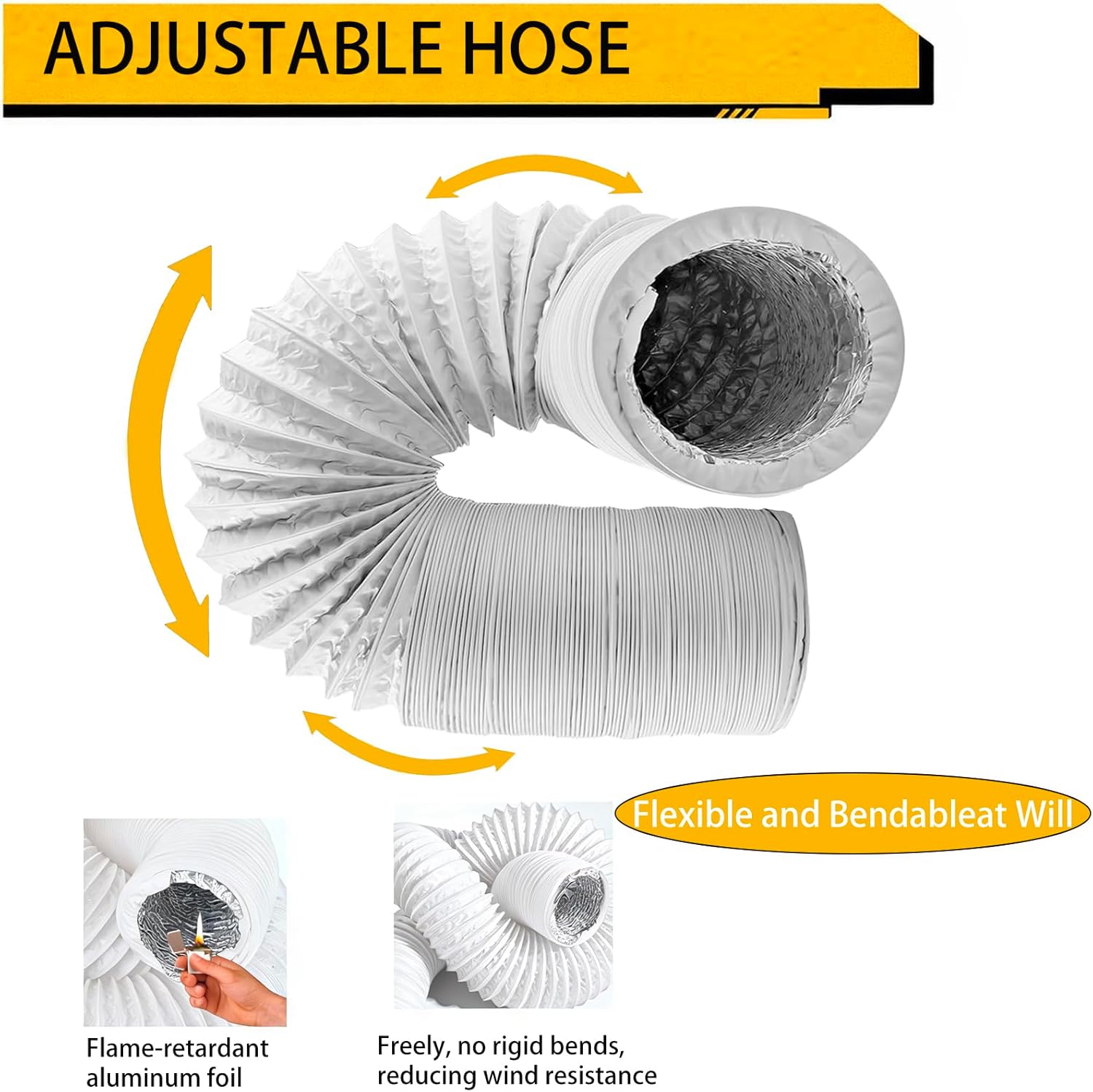 Exhaust Hose, Diameter 150 mm, 5 m Length, Flexible PVC Aluminium Tube, Heat Resistant, Can Be Cutted, No Chemical Odour, with 2 Iron Clips for Growth Tent, Dryer, Mobile Air Conditioning