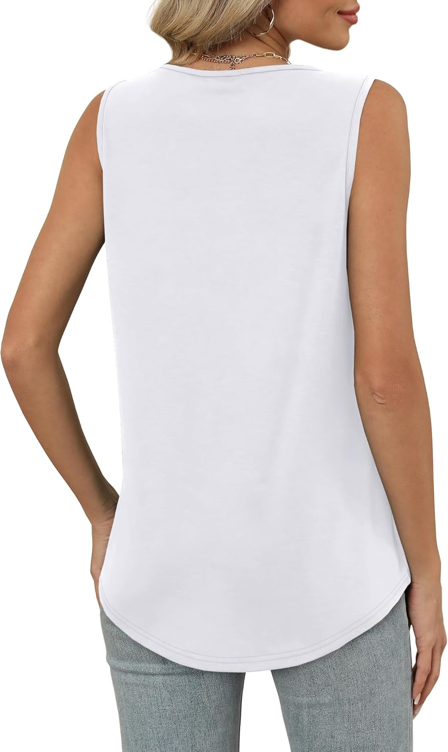 OFEEFAN Tank Top for Women Loose Fit Sleeveless Shirts V Neck Summer Clothes Ruched Women's Tees and Tanks Curved Hem - Image 6