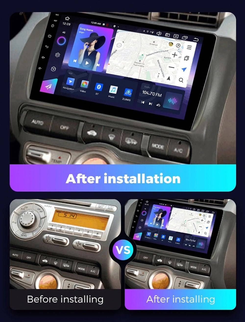 Radio Macchina Touch Screen per Honda Jazz City 2002-2007 Wireless Carplay Android Auto Stereo Auto Bluetooth Ips con Pantalla Táctil con Gps, 4 Nucleo 1G+32G