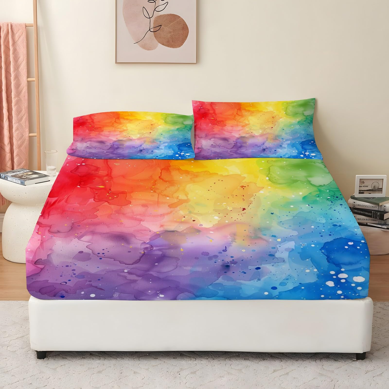 Prześcieradło z gumką 200 x 200 cm, kreskówkowe prześcieradło z gumką dla ptaków, mikrofibra z dużą czapką 30 cm i 2 poszewkami na poduszki, zestaw z gumką do grubych materacy