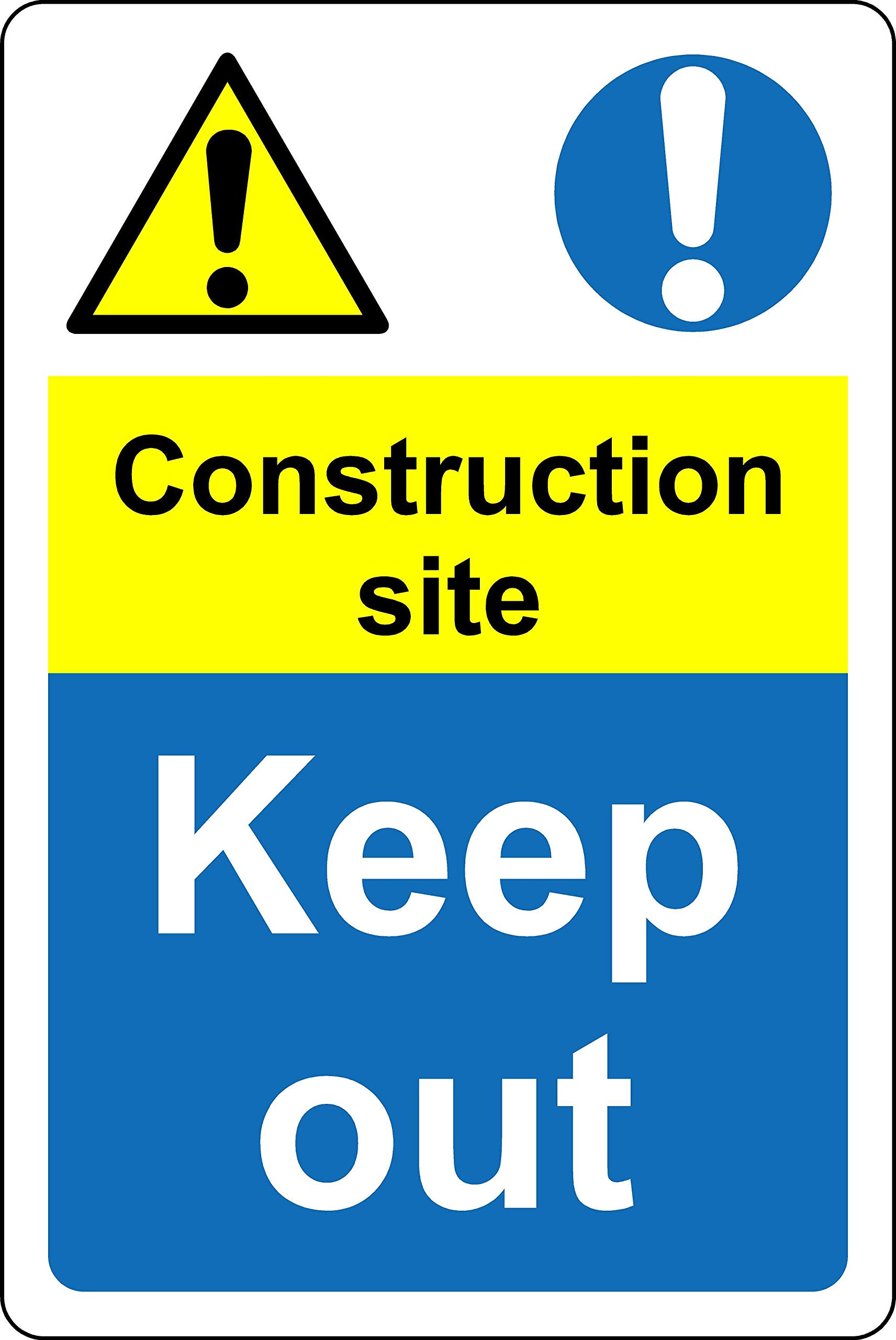 Warning construction site keep out Safety sign - 1.2mm Rigid plastic 400mm x 300mm (P)