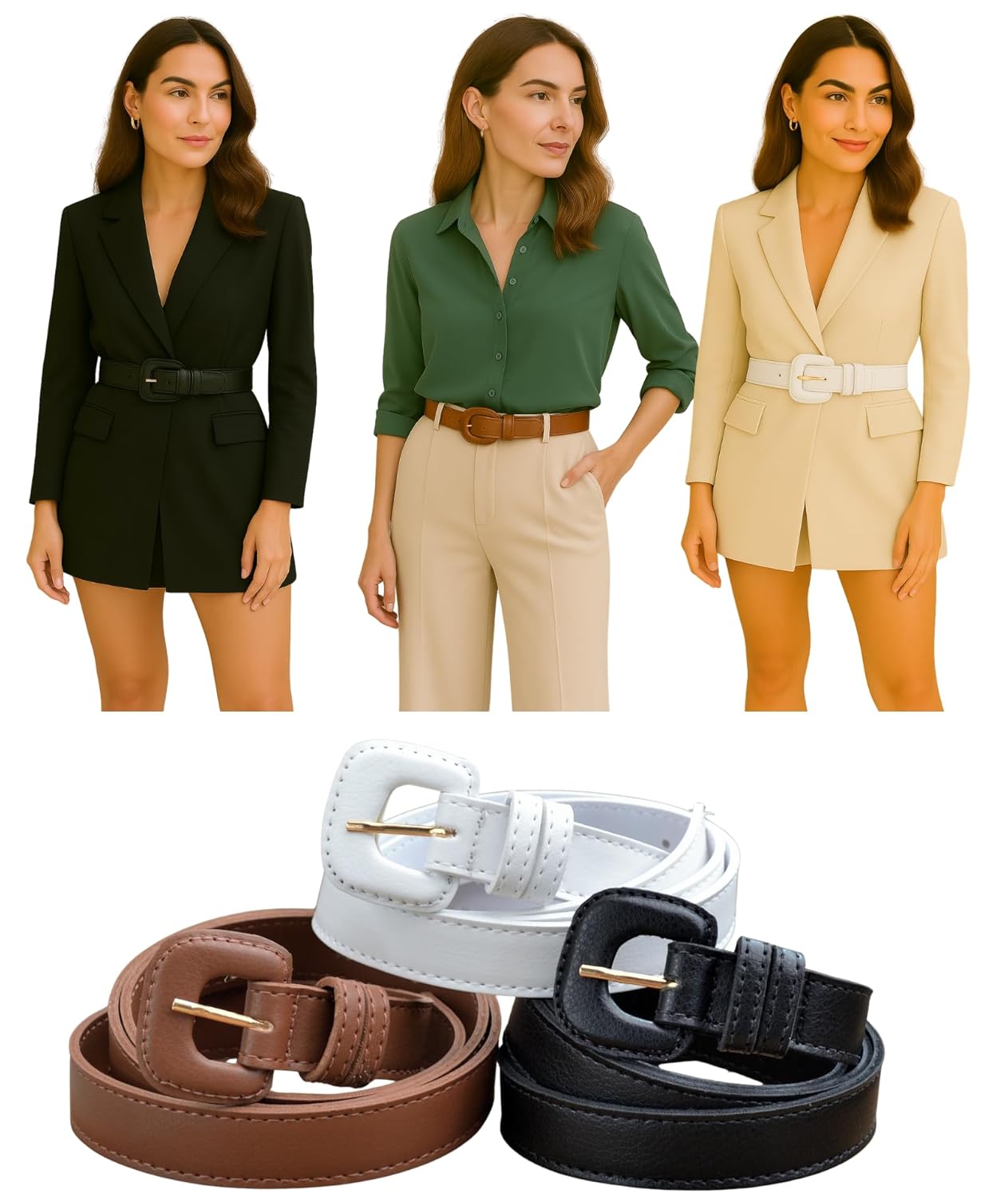 Kit 3 Cintos Feminino Clássico Atemporal Fivela Encapada