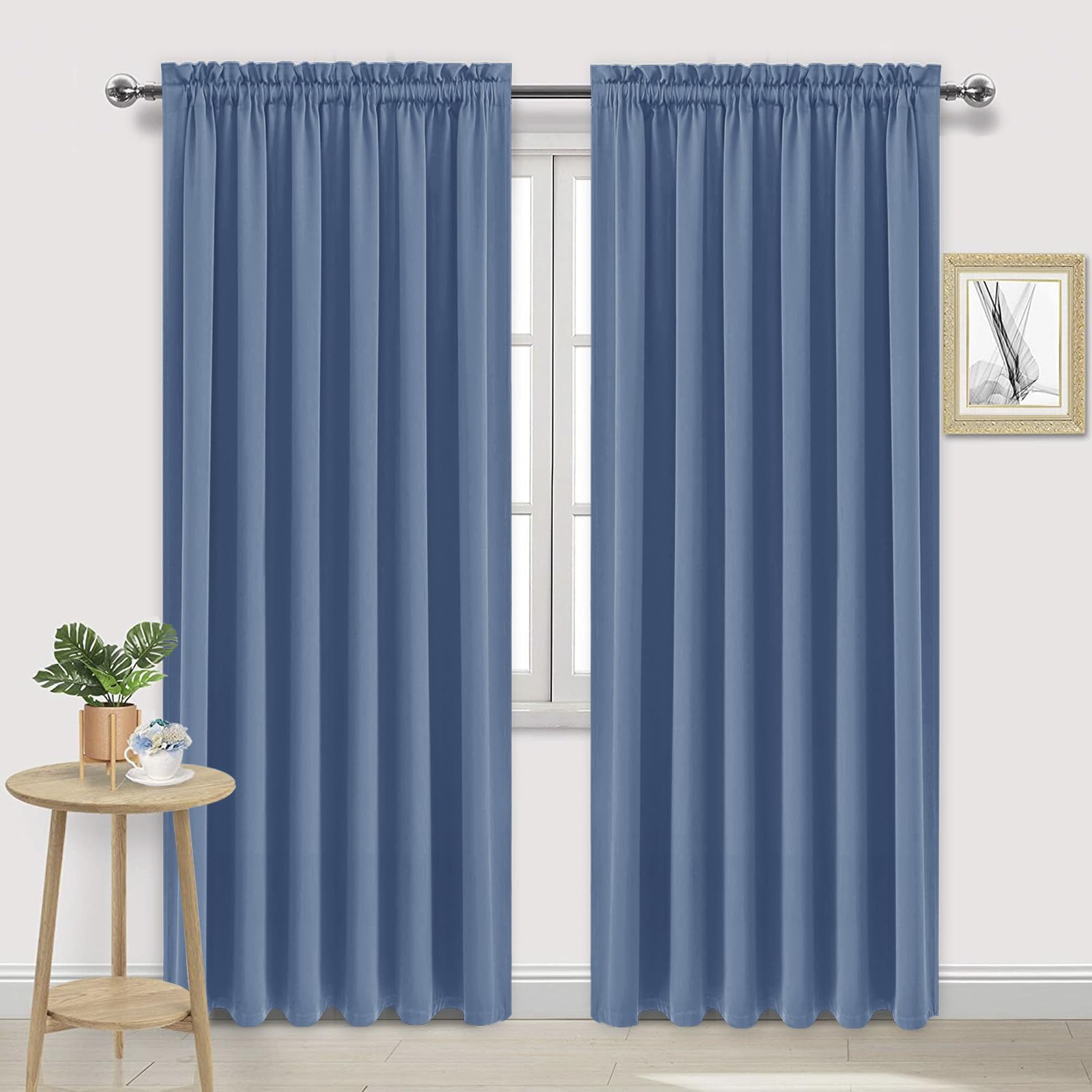 DWCN Blackout Curtains for Living Room Thermal Insulated, Energy Saving & Noise Reducing Bedroom Curtains, Dusty Blue, W 70x L 84 Inch, Set of 2 Rod Pocket Curtain Panels