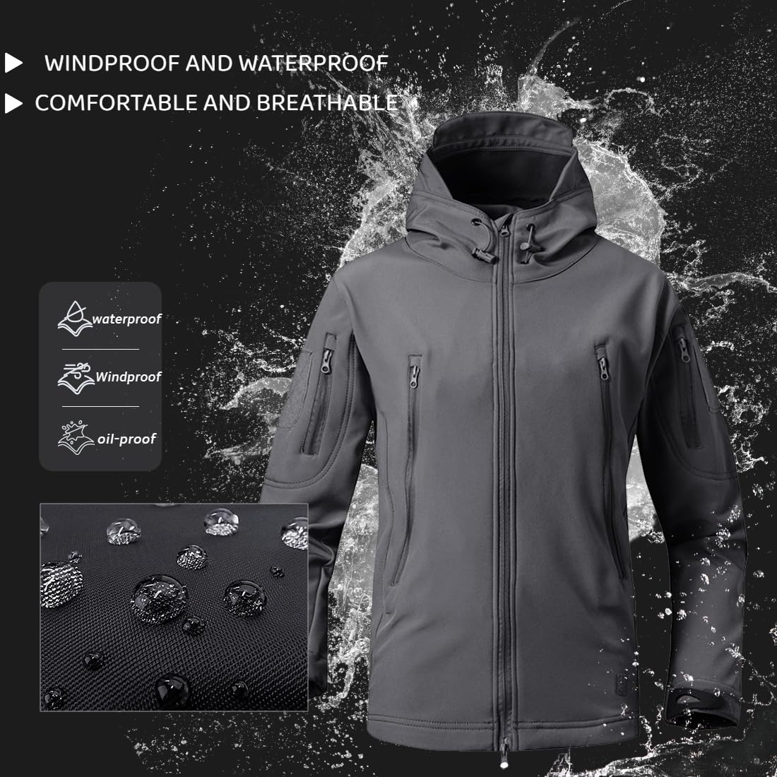 WINKEEY Chaqueta Softshell Hombre Invierno Senderismo al aire Libre Repelente al Agua Camo Chaqueta Táctica Forro Polar a Prueba de Viento Chaqueta de Caza Caliente para los Hombres