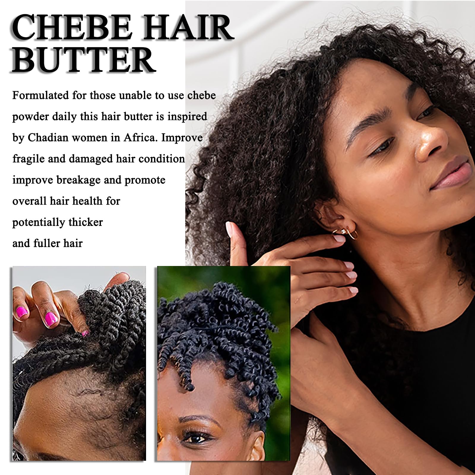 Chebe Hair Butter With Chebe Powder, Castor Oil, Shea Butter - Helps With Split Ends, Nourishing Afro Hair Oil For All Hair Types - Image 4