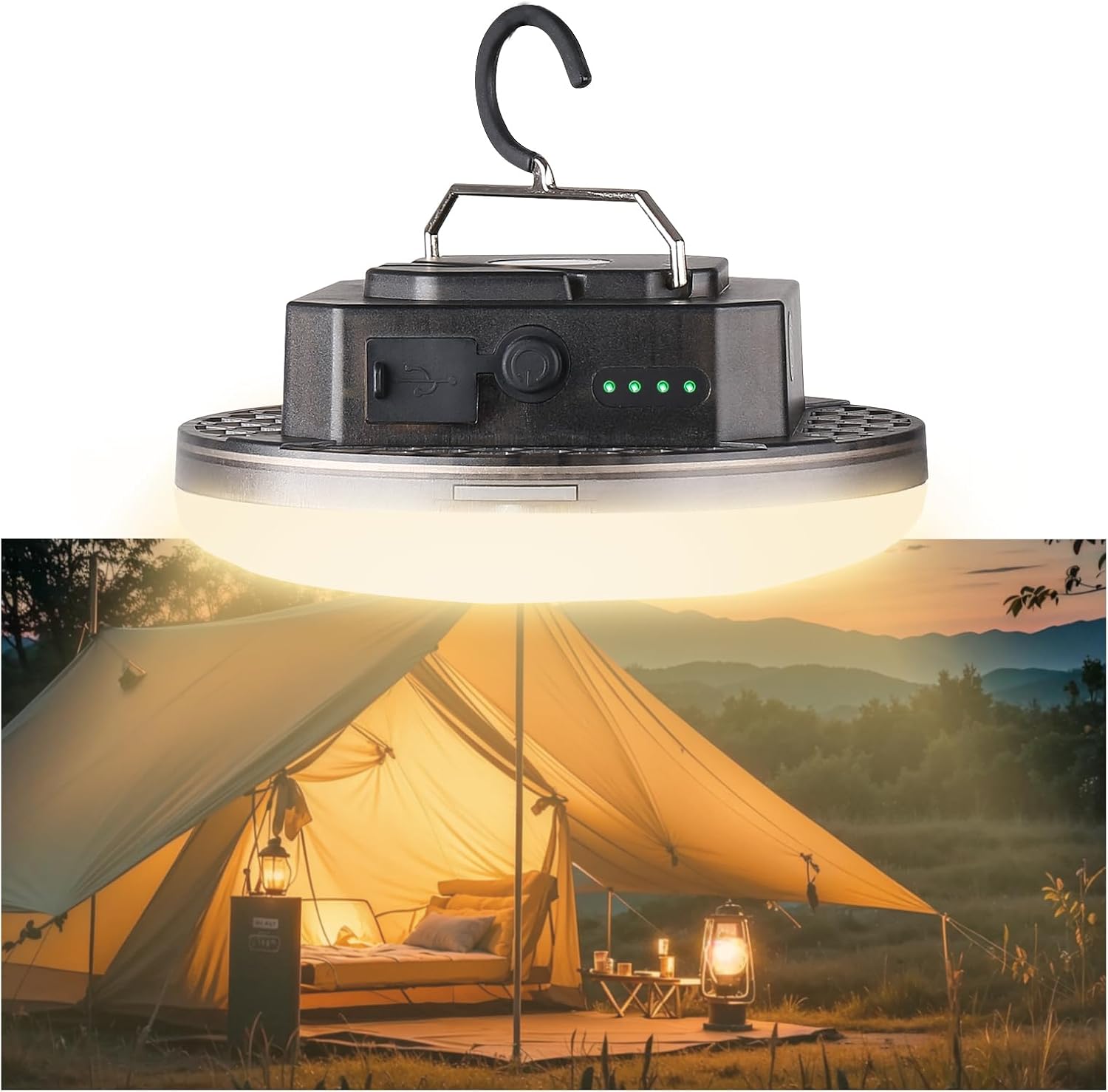Rechargeable Camping Tent Light 12000mAh 45W 4000Lumen Battery Operated LED Lights IPX5 Waterproof Portable Lamp for Power Outages Outdoor Emergency Home Use