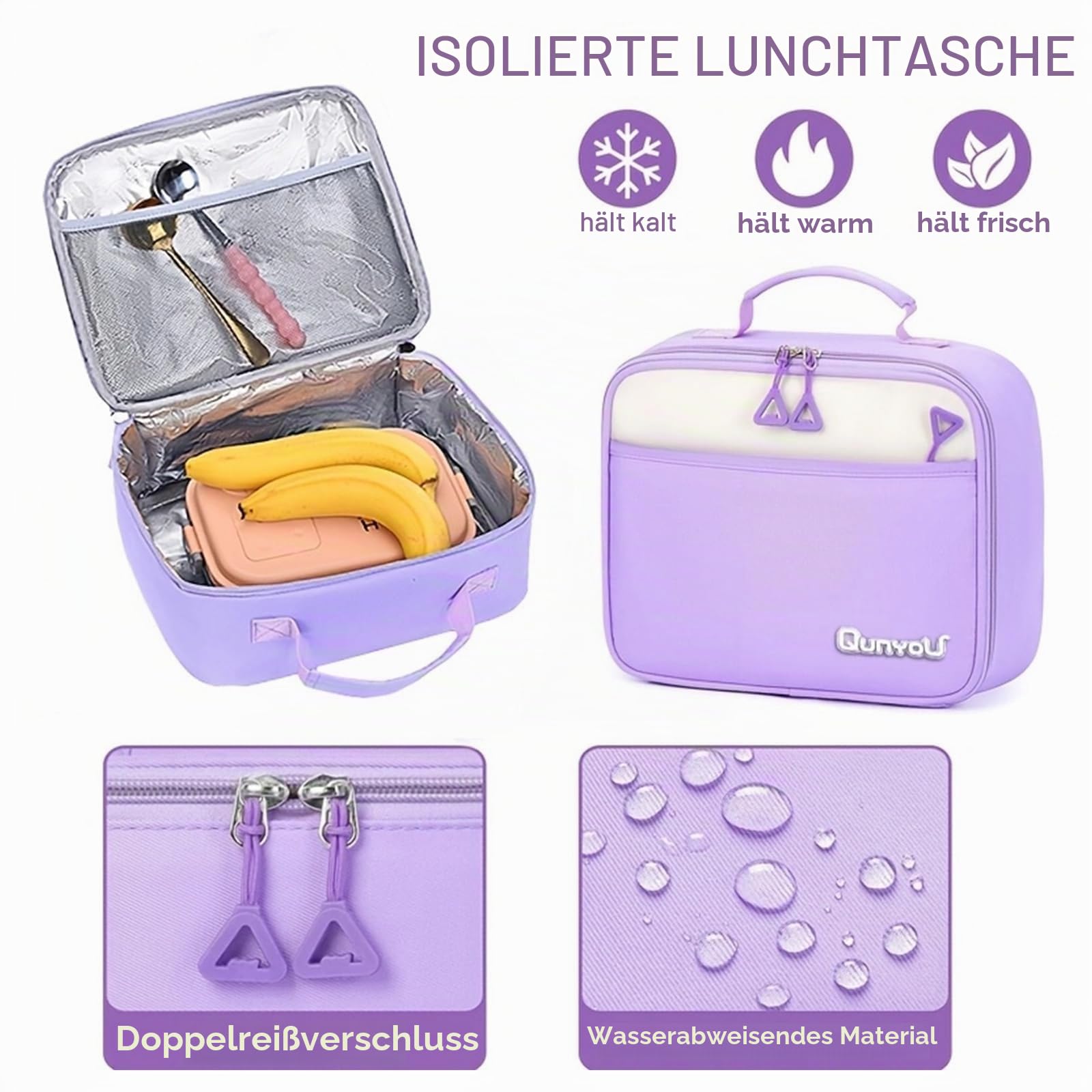 Amythe Set Schulrucksack Mädchen 3. bis 7. Klasse fur Schule | Schulranzen mit Lunch Tasche Federmäppchen für Schule Reisen für 15.6" Laptop-Lila, 22L