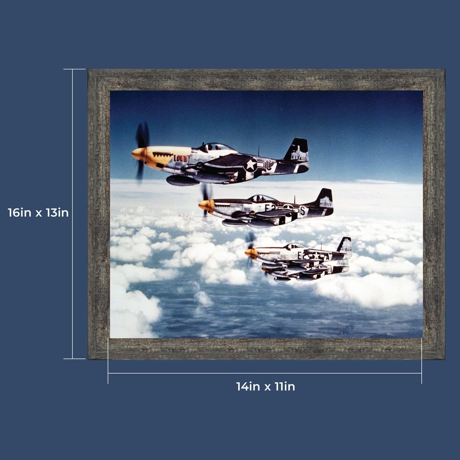 Crossroads Home Décor P-51 Mustang Fighters, World War Two Image, Aviation Picture Frame, 2113BW
