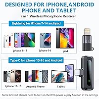 Vista 4 de Micrófono inalámbrico mini micrófono para iPhone/teléfono Android, pantalla LED, micrófono Lavalier para grabación de video, clip en solapa