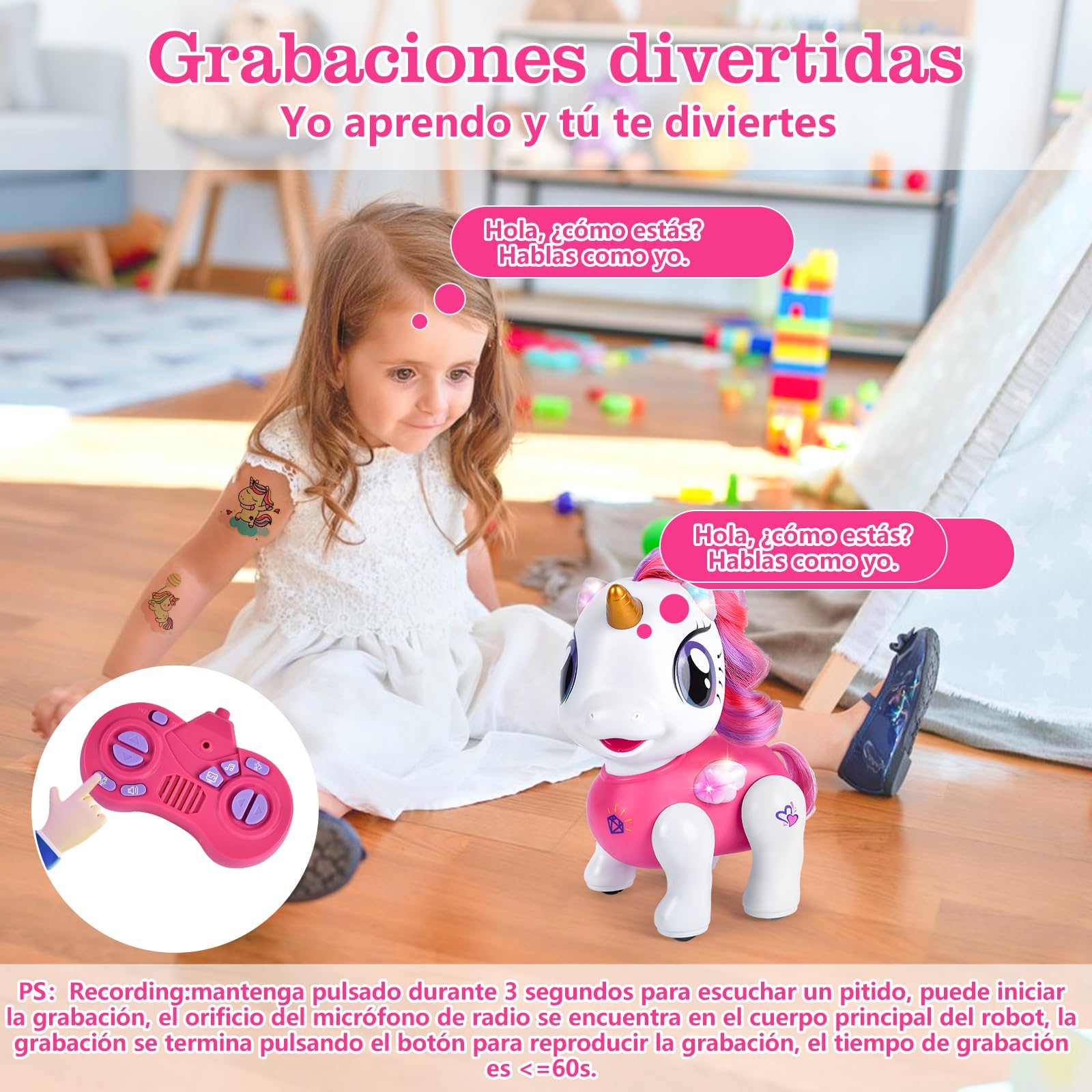 Joellfuner Unicornio Robot Juguete, Control Remoto Robot para Niños Regalo, Juguete Interactivo Programable, Grabación de Sonido, Baile y Música