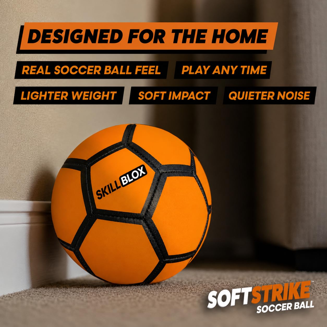 SKILL BLOX SoftStrike Home - Balón de entrenamiento de fútbol interior, tamaño 4, regalos de fútbol para niños y niñas (pelota de entrenamiento Skilllblox Skills)