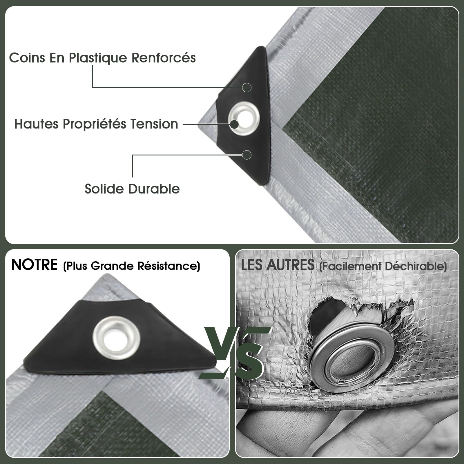 SHANNA Bâche de Protection Exterieur avec Oeillets, 2x3m 180 g/m² PE Bâche Voiture Piscine, Imperméable Résistante aux Déchirures UV Intempéries, Bâches Multiusage pour Meubles de Jardin, Vert Argenté