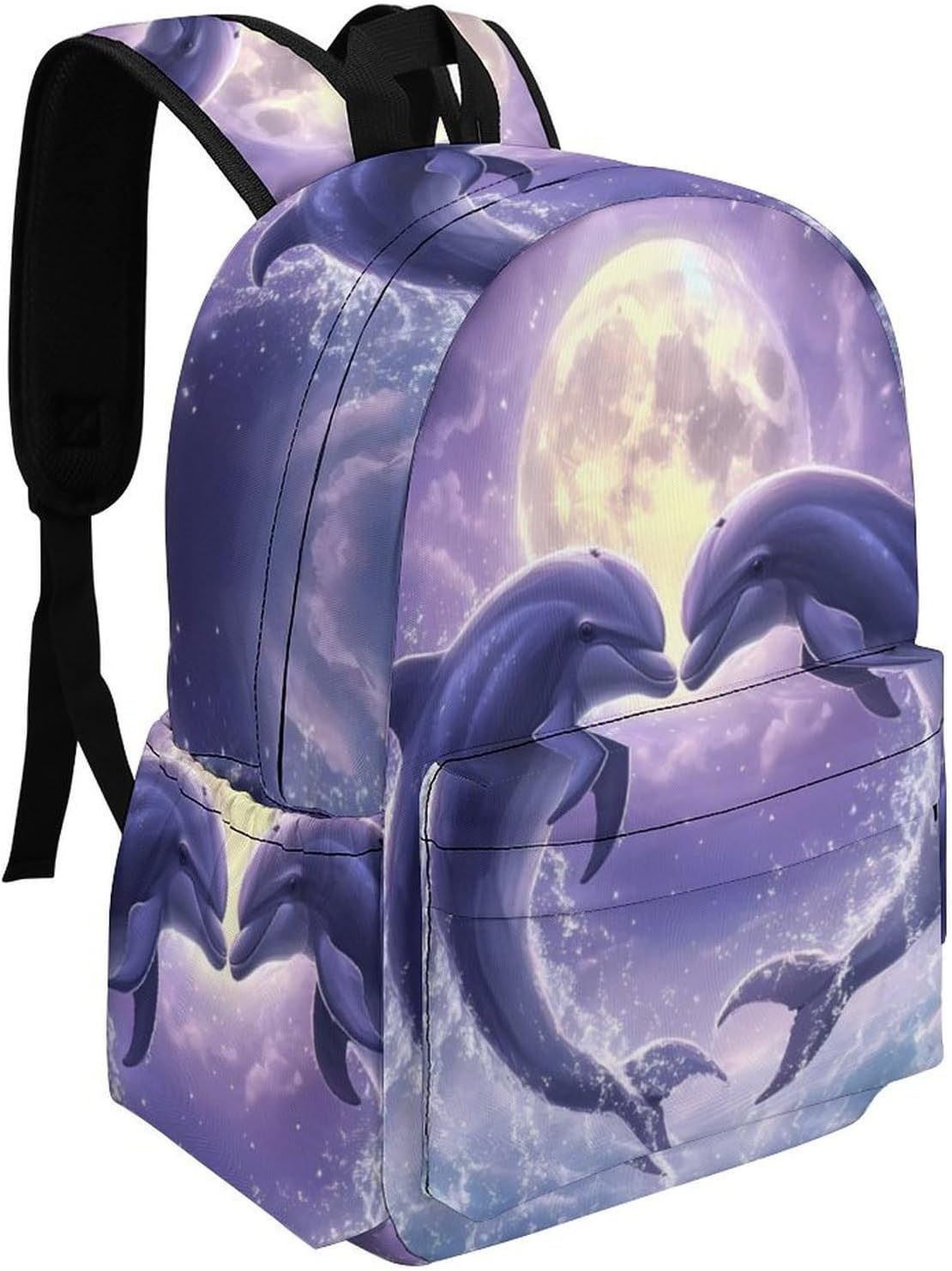 Jumping Dolphin Love Moon Travel Backpack for Women Men Summer Hiking Shoulder Bag Casual Daypack