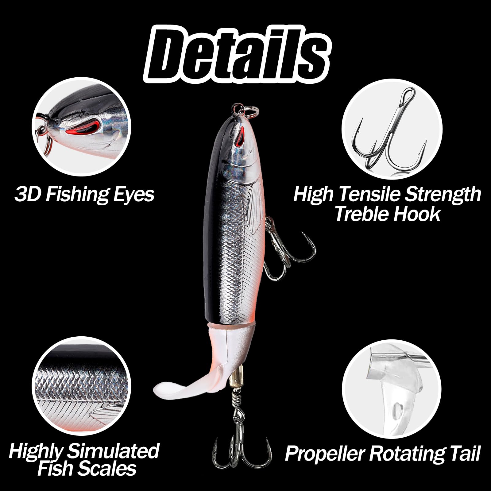 Leurres pour la pêche au Bar en Surface avec Queue à hélice Crankbaits de Surface pour Bar, Truite, brochet, Eau Douce, Eau salée 5 pièces FS/YE-04