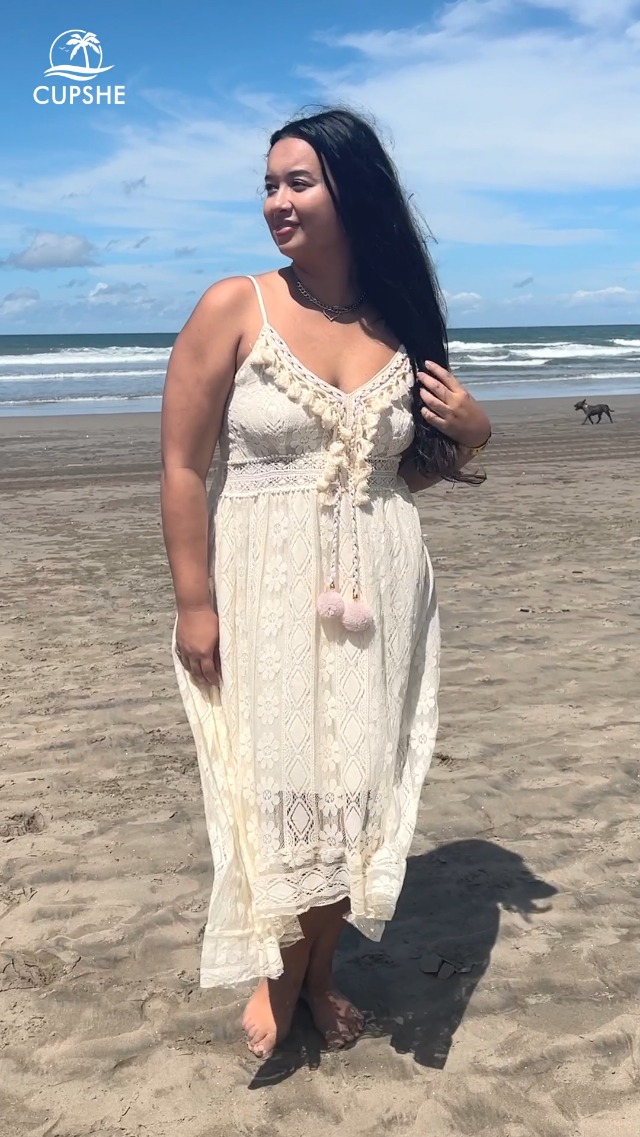 CUPSHE Women's Summer Dresses Sleeveless Lace Casual Tassel Beach Spaghetti Straps Flowy Maxi Sun Dress Beige, XS at Amazon Women's Clothing store CUPSHE Women's Summer Dresses Sleeveless Lace Casual Tassel Beach Spaghetti Straps Flowy Maxi Sun Dress Beige, XS at Amazon Women's Clothing store