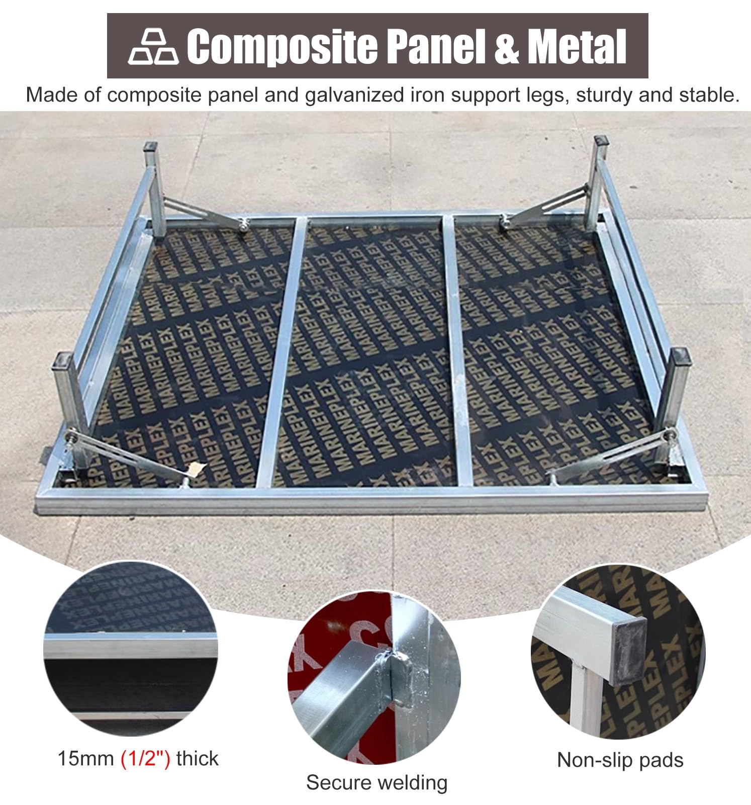 ZIMGOD Palco Modulare Pedana per Palco Rettangolare Modulare, Pedana per Palco 128 x 100 cm con Gambe Pieghevoli, Pannello Composito e Scala in Metallo per Canto Corale(Height 20cm (7 7/8in))