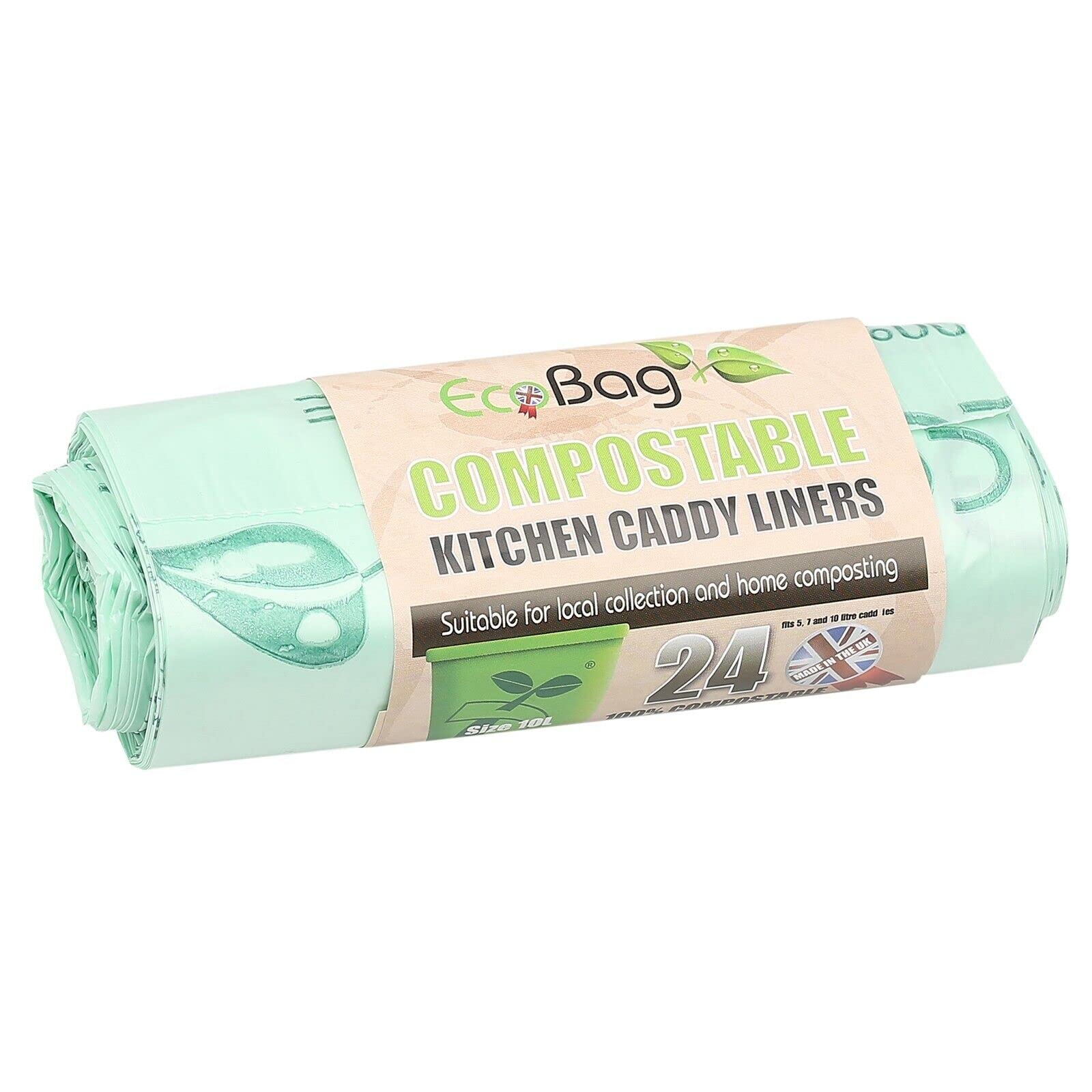 24 Compostable Kitchen Caddy 10 Litre Liners 100% Biodegradable Food Waste Bags