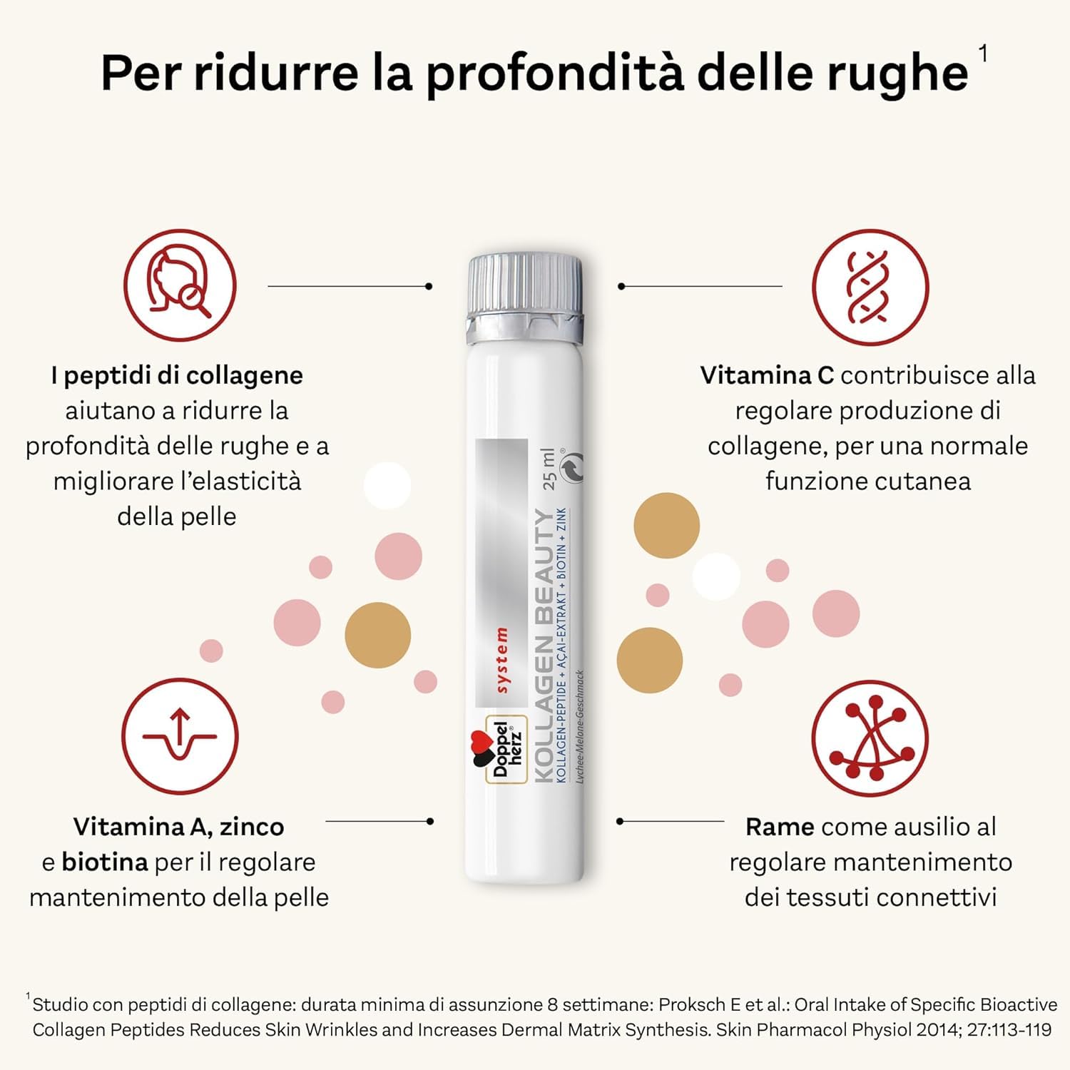 Doppelherz system KOLLAGEN BEAUTY, Collagene da Bere per la Pelle, 30 Fiale | I peptidi di collagene aiutano a ridurre le rughe e le linee sottili e favoriscono l'elasticità della pelle, Pronto da bere