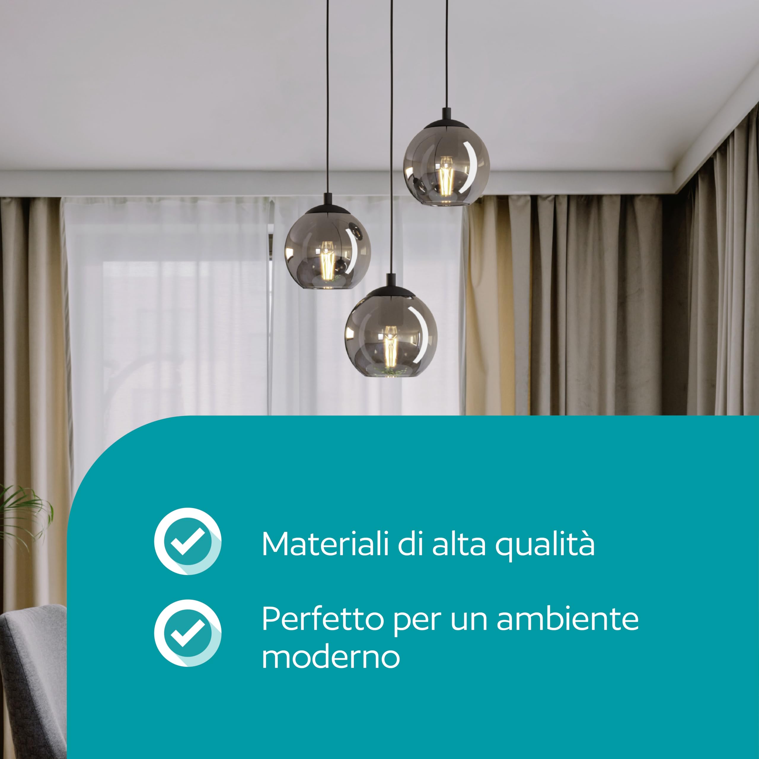 Eglo lampada a sospensione Ariscani, luce a sospensione a grappolo con 3 | luci per sala da pranzo, metallo in nero e vetro fumo in nero-trasparente, attacco E27, Ø 42,5 cm