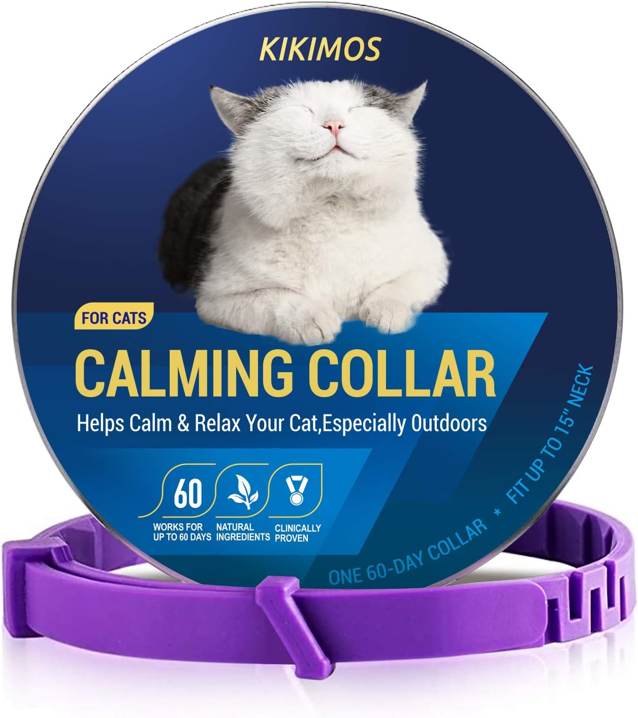 KIKIMOS Adjustable Calming Collar for Cats and Small Dogs, Reduces Pets Anxiety, Kitten Pheromone Calm Collar Up to 15 Inches, 60 Days Release (1 Pack)…