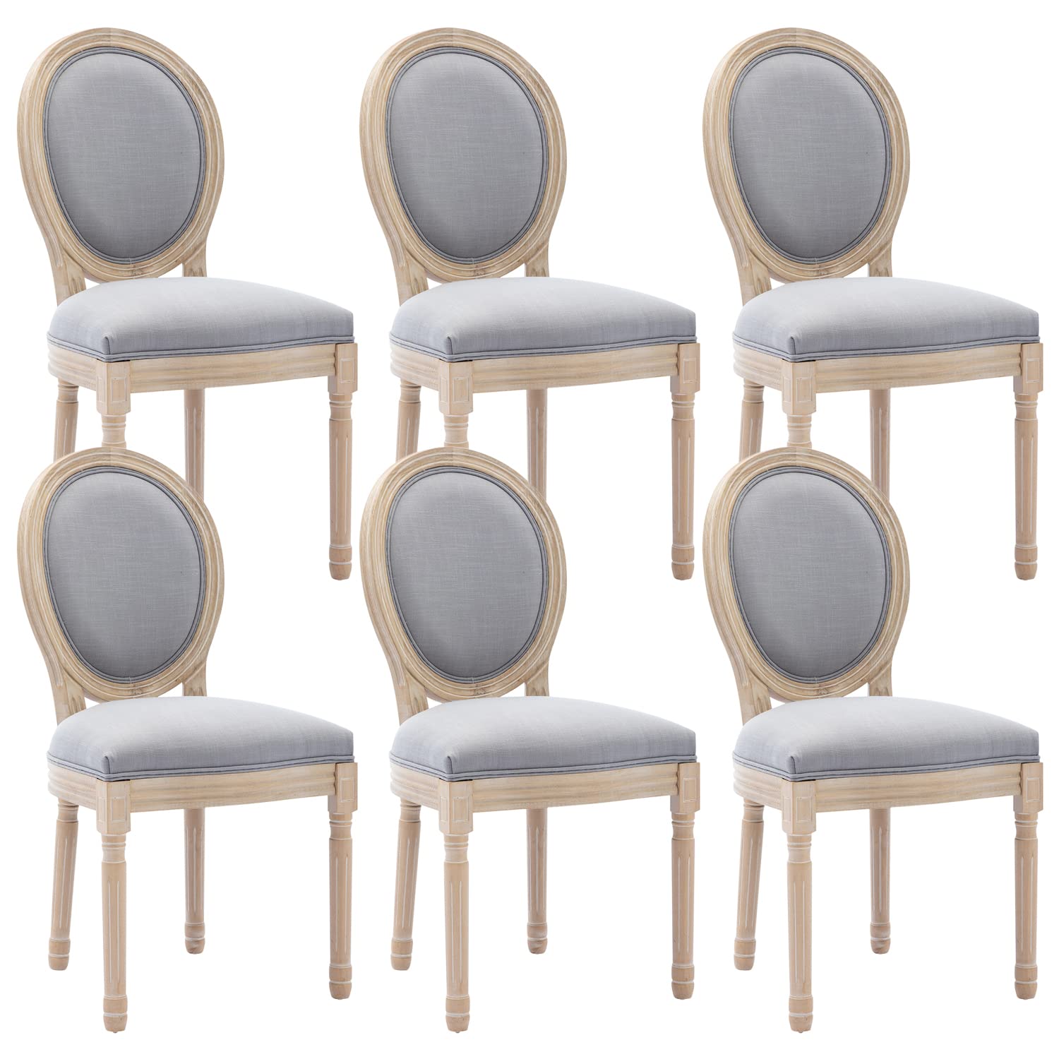 Virabit French Country Dining Chairs Set of 6, Vintage Louis Chairs with Curved Backrest and Beautifully Carved Solid Wood Frame, Farmhouse Dining