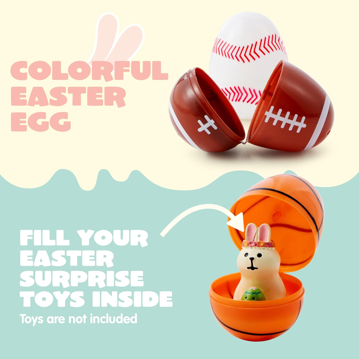 JOYIN 24 Pcs Plastic Easter Egg, 2.3" Assorted Sports Balls Egg Shells for Filling Specific Treats, Easter Theme Party Favor, Basket Stuffers Filler, Classroom Prize Supplies