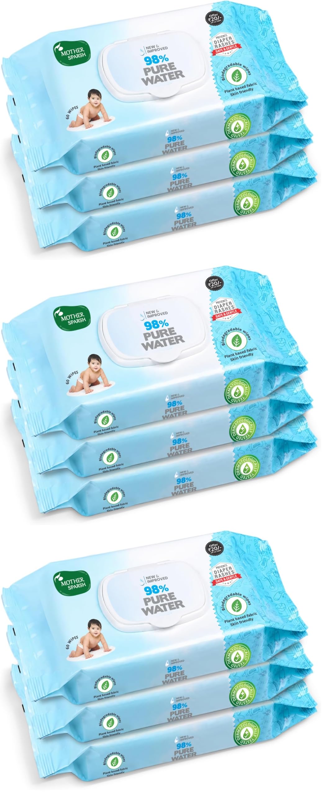 Mother Sparsh 98% Water Based Baby Wipes I Wet wipes made with Plant Fabric I 60 Pcs (Combo Offer Pack of 9)-image-42